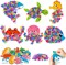 12 Packs Summer Sea Animals Poking Craft Kit - Creative Foam DIY Ocean Poke Fabric Art for Kids Make Your Own Card Party Favor Decoration Gift School Classroom Rewards Activity Supplies